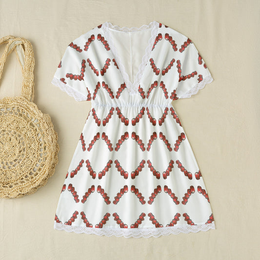 All-Over Print Women's Lace Edge Sleepwear With Bat Sleeve