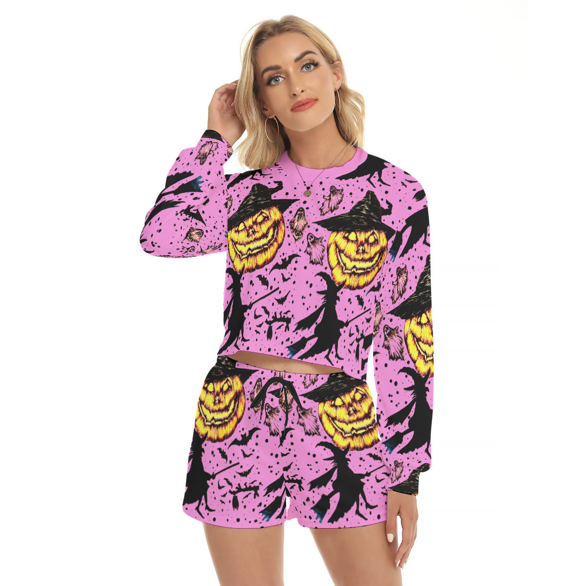 All-Over Print Women's Short Sweatshirt And Pants Suit
