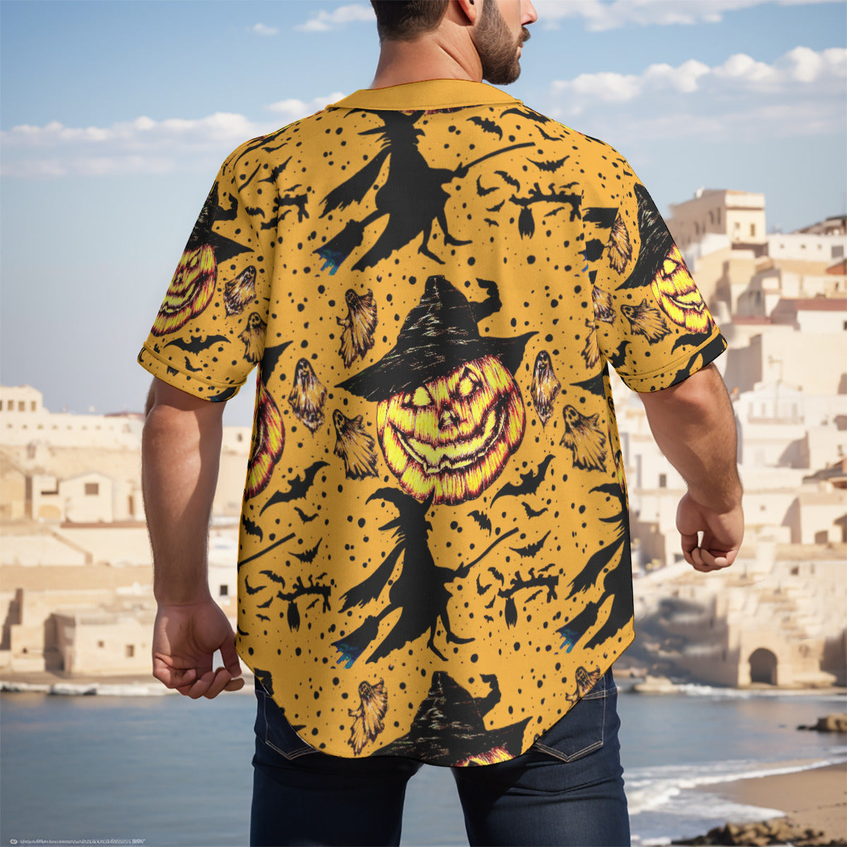 All-Over Print Men's Short Sleeve Baseball Jersey With Pinstripes