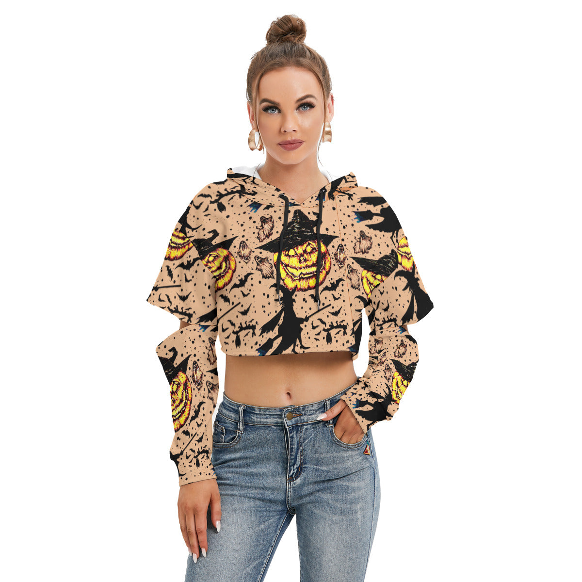 All-Over Print Women's Heavy Fleece Hoodie With Hollow Out Sleeve