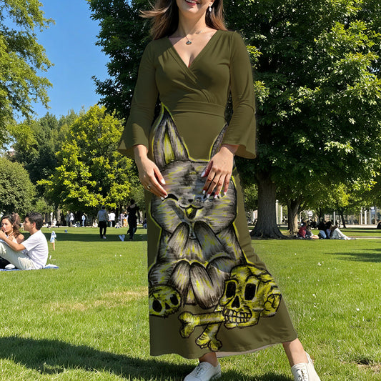 All-Over Print Women's V-Neck Long Sleeve Maxi Dress