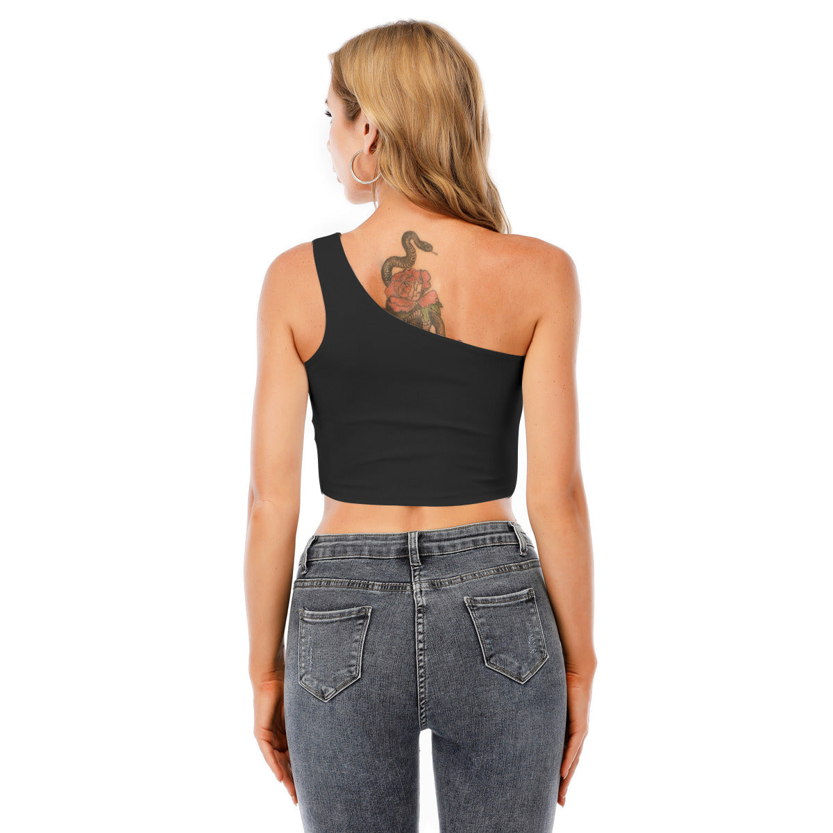 All-Over Print Women's One-Shoulder Cropped Top