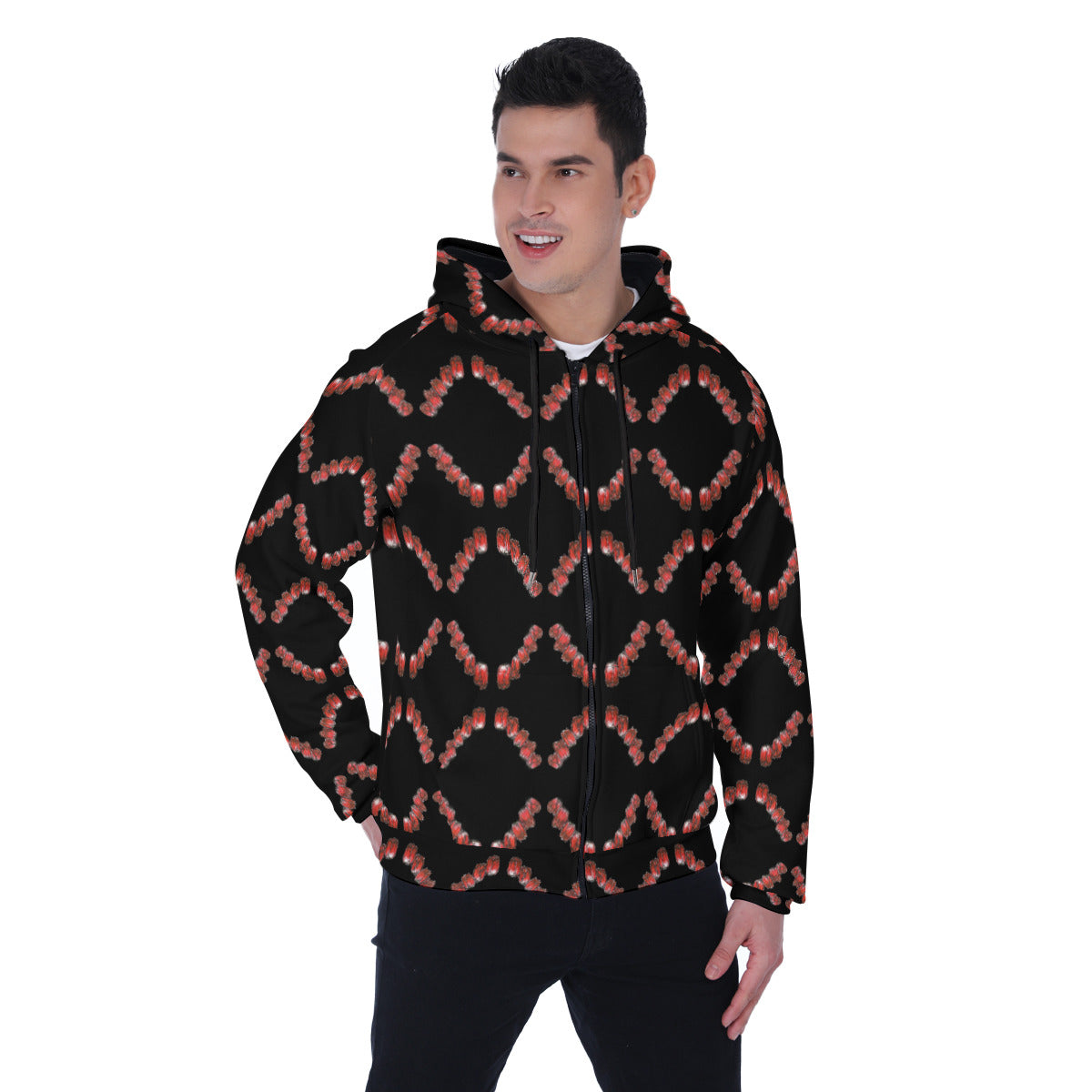 All-Over Print Men's Heavy Fleece Raglan Zip Up Hoodie With Pocket