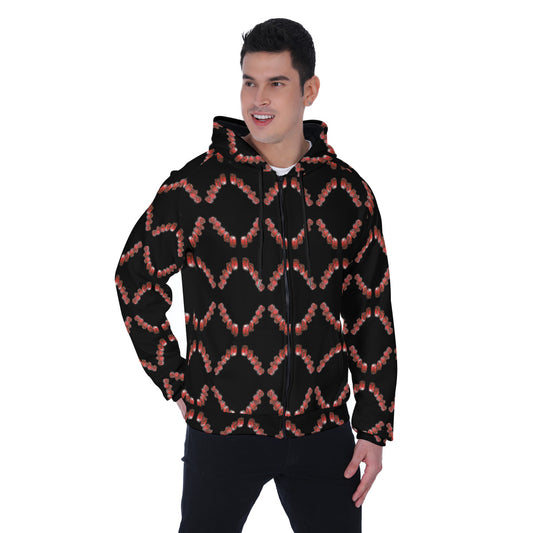 All-Over Print Men's Heavy Fleece Raglan Zip Up Hoodie With Pocket
