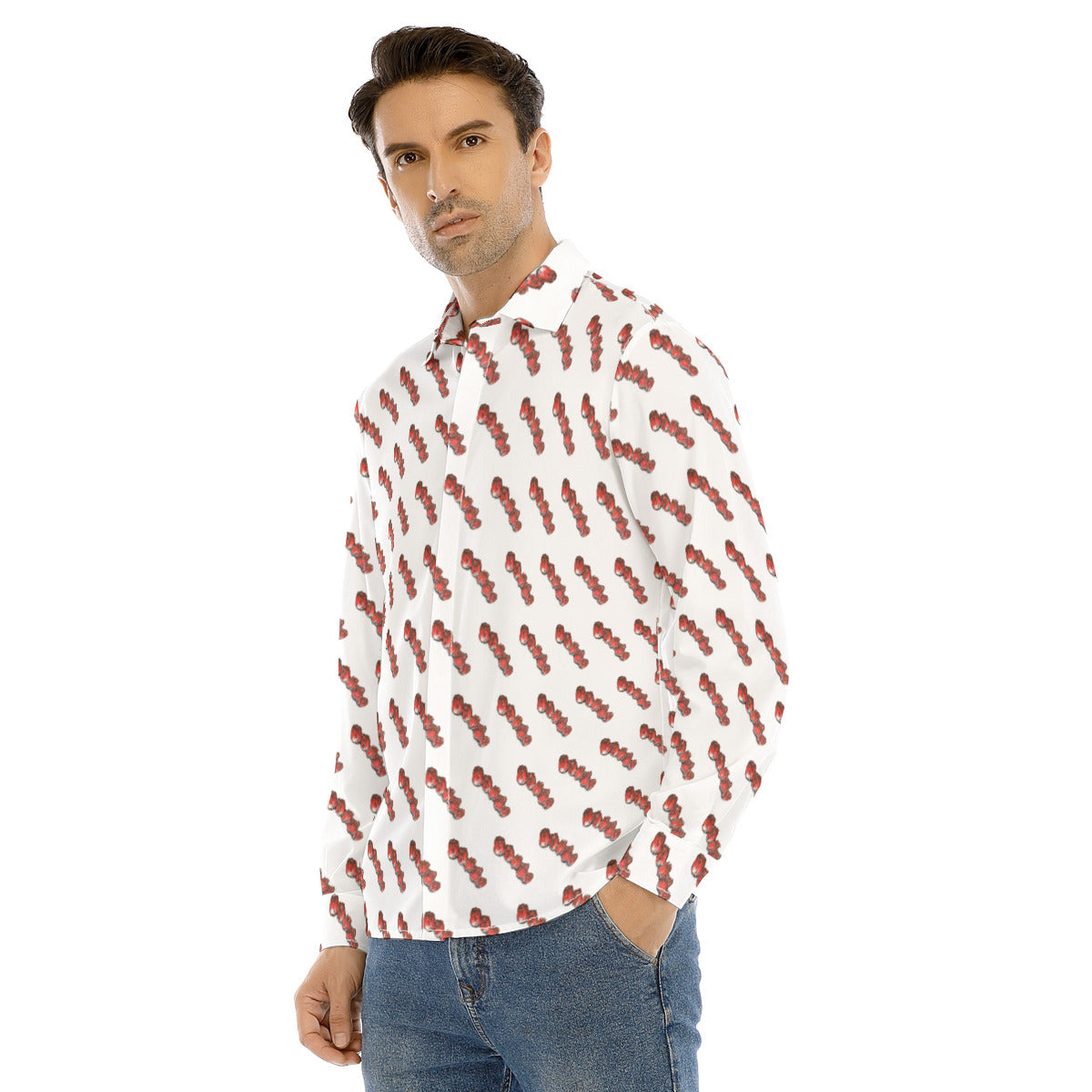 All-Over Print Men's Lapel Collar Shirt With Concealed Placket