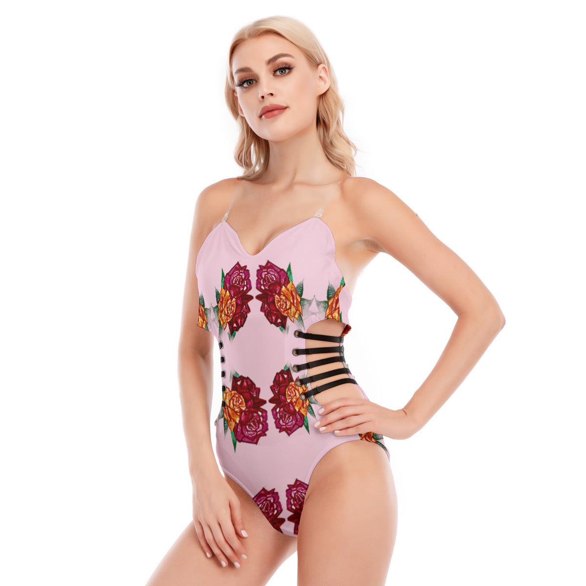 All-Over Print Women's Tube Top Bodysuit With Side Black Straps