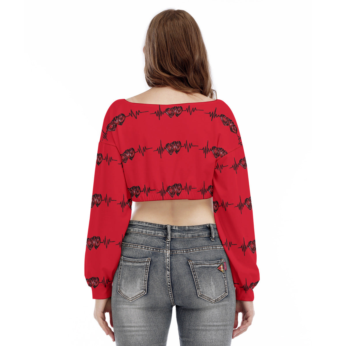 All-Over Print Women's V-neck Long Sleeve Cropped Sweatshirt