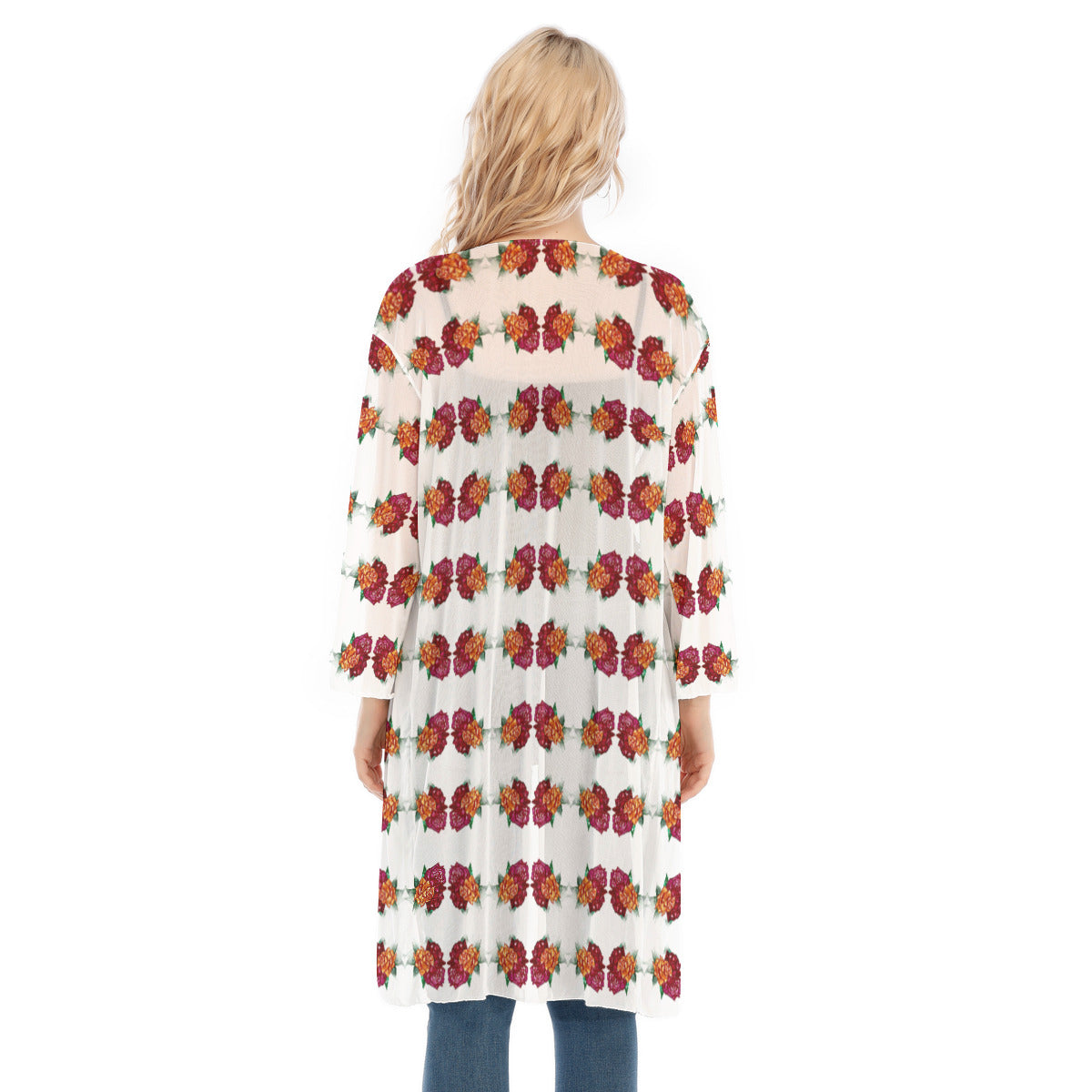 All-Over Print Women's V-neck Mesh Cardigan