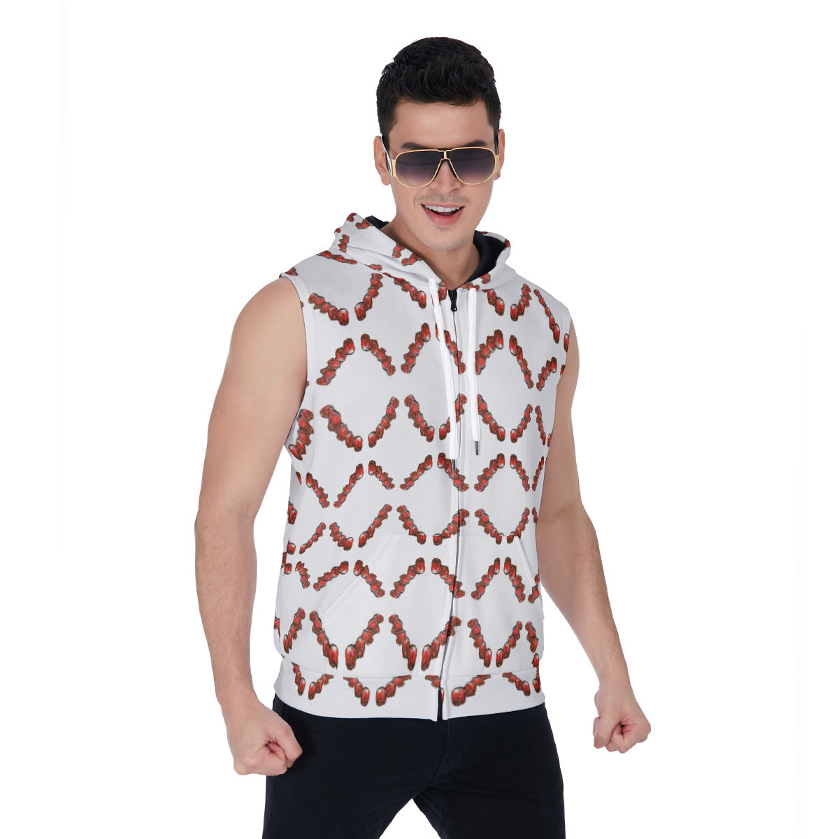 All-Over Print Men's Zipper-Up Sleeveless Hoodie