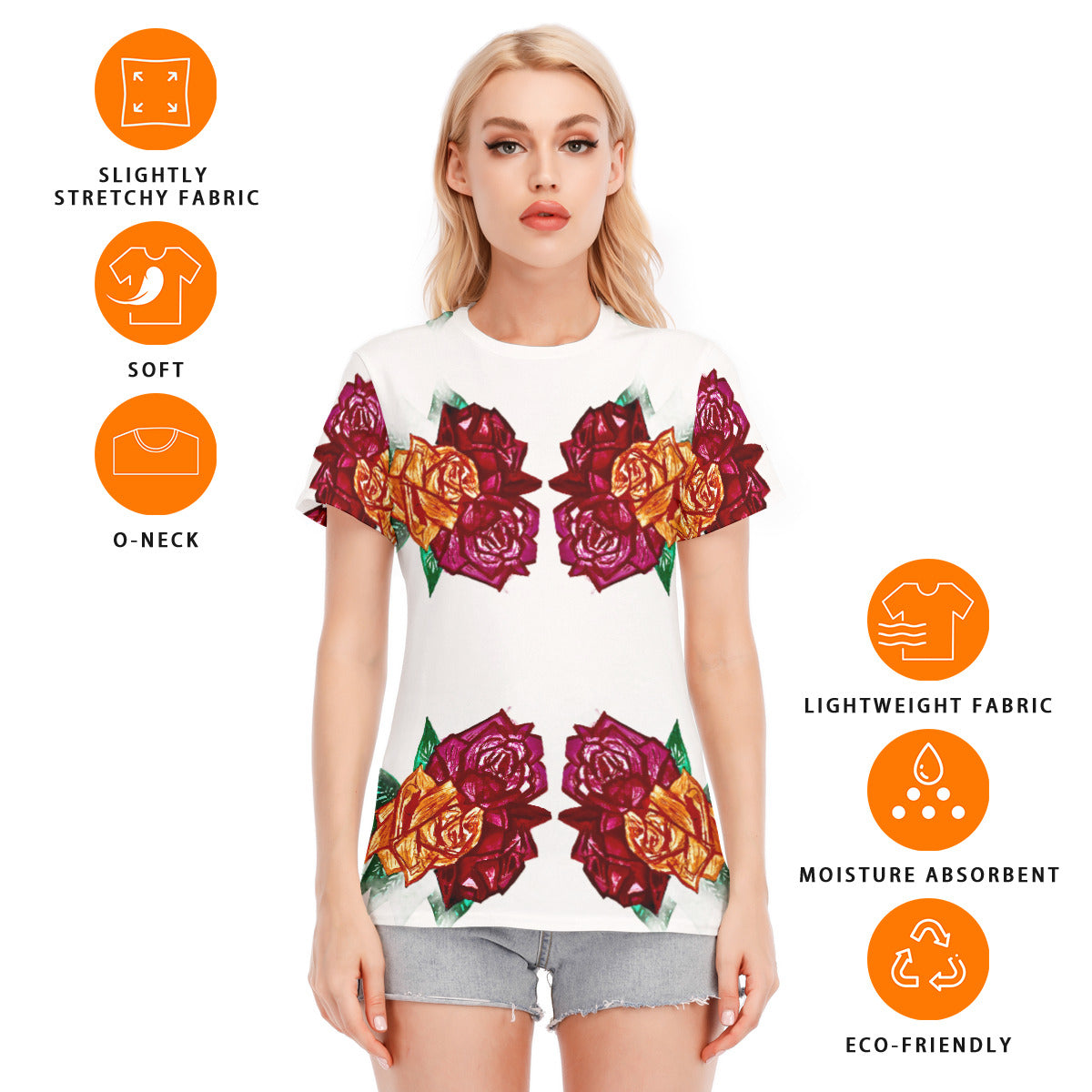 All-Over Print Women's Round Neck T-Shirt | 190GSM Cotton