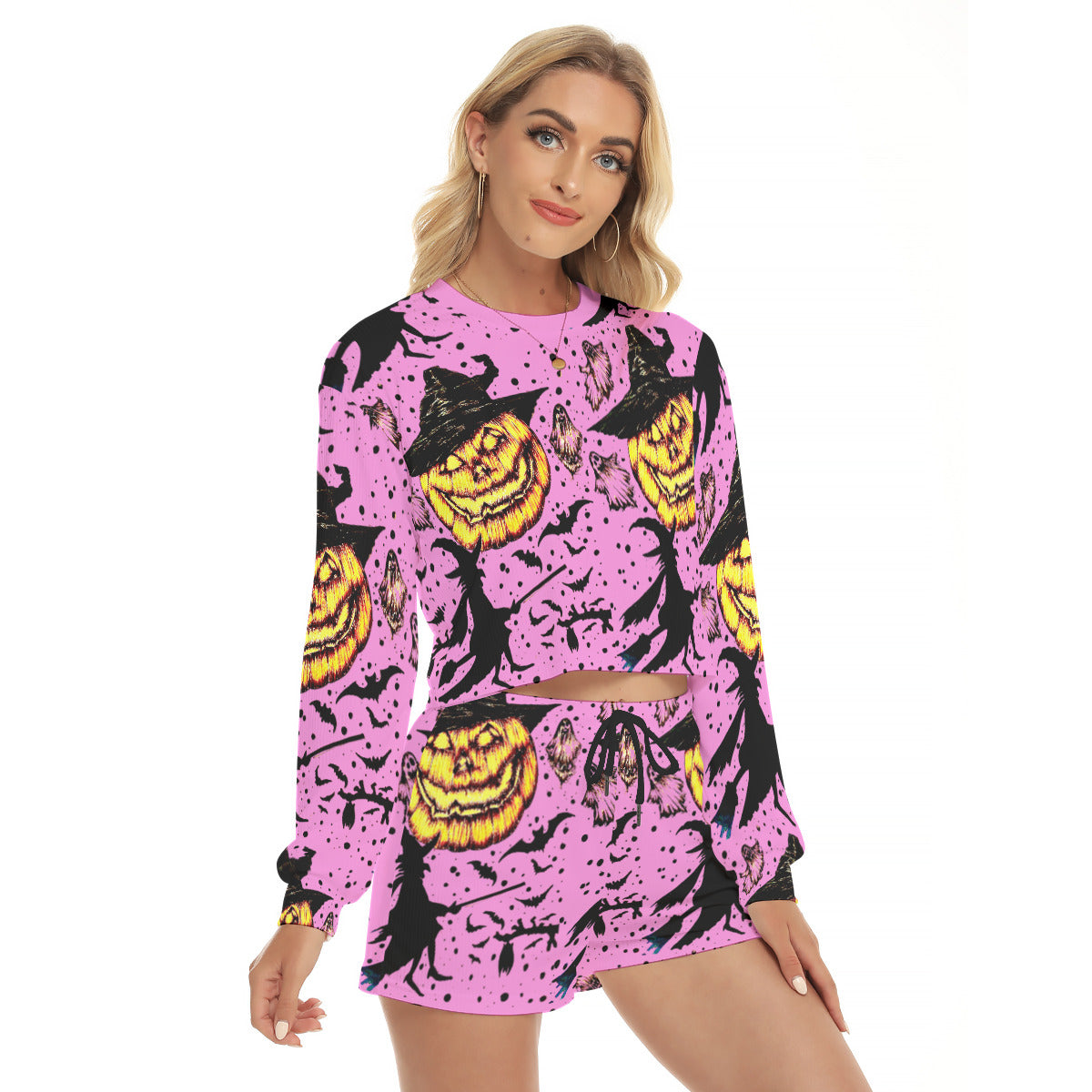 All-Over Print Women's Short Sweatshirt And Pants Suit