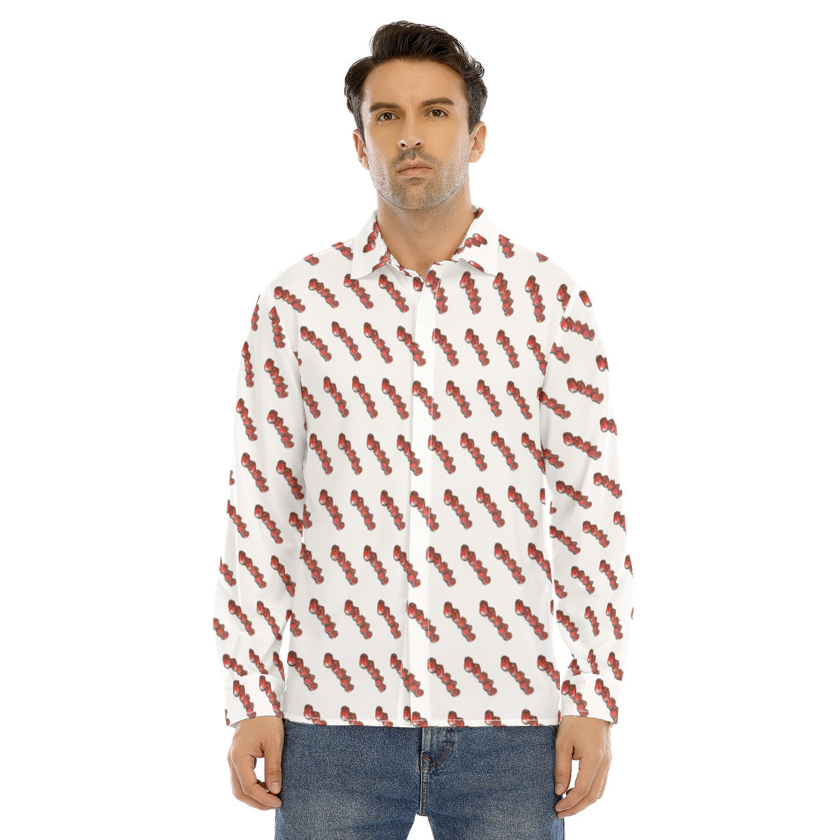 All-Over Print Men's Lapel Collar Shirt With Concealed Placket