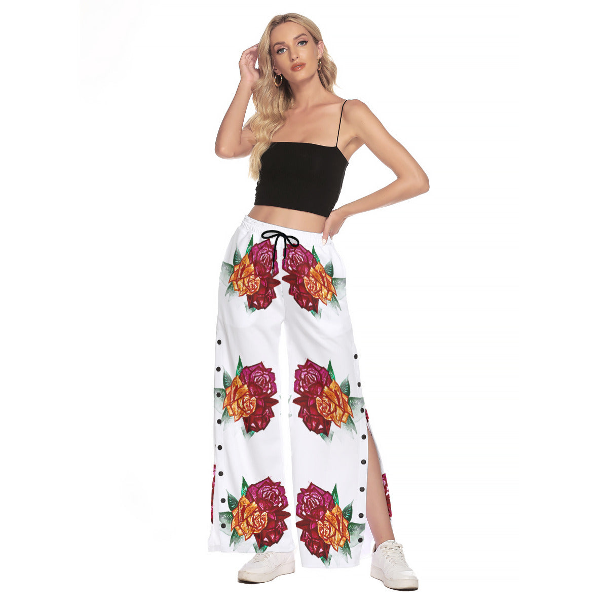 All-Over Print Women's Side Slit Snap Button Trousers