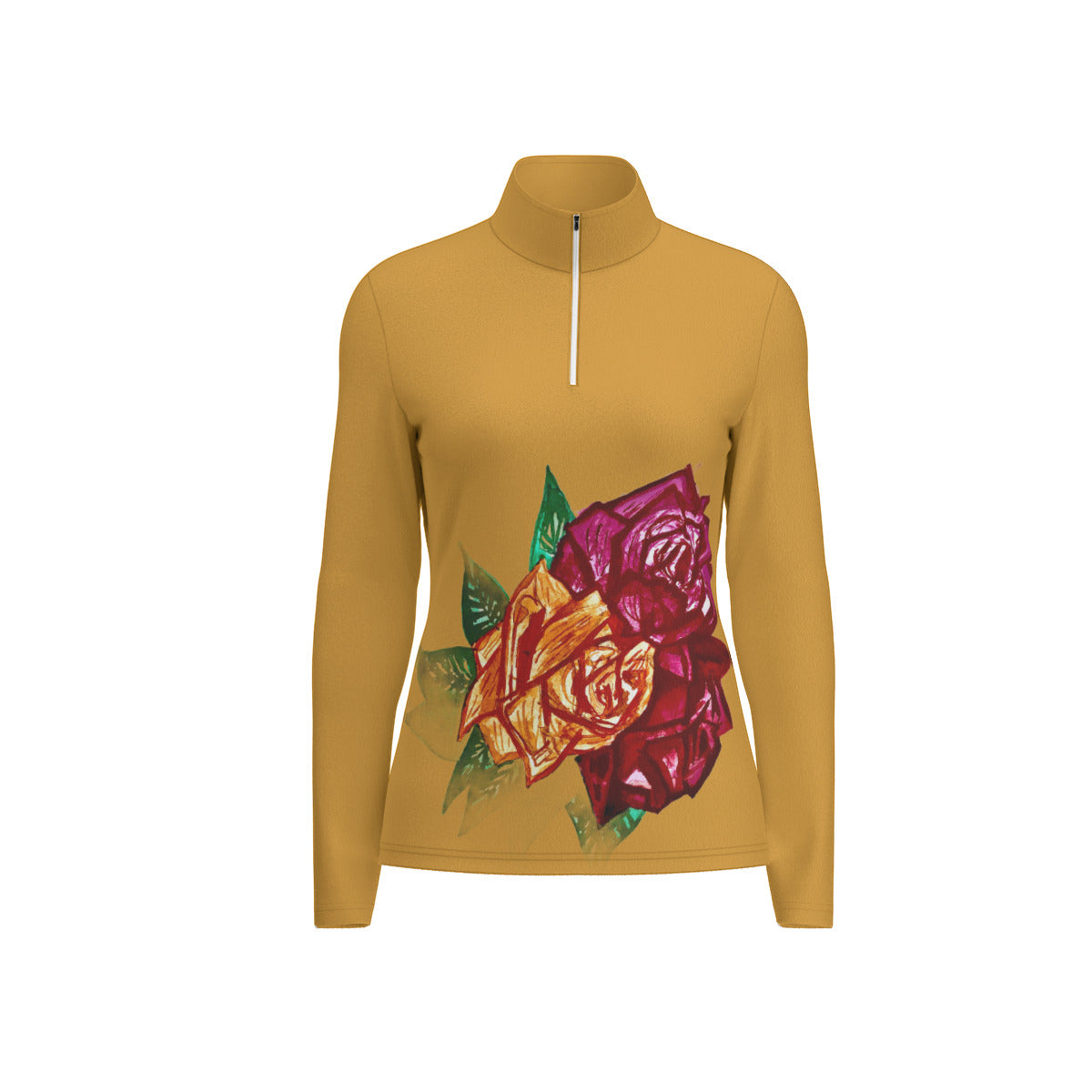 All-Over Print Women's Sports Collar Jersey With Long Sleeve