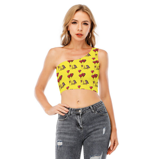All-Over Print Women's One-Shoulder Cropped Top