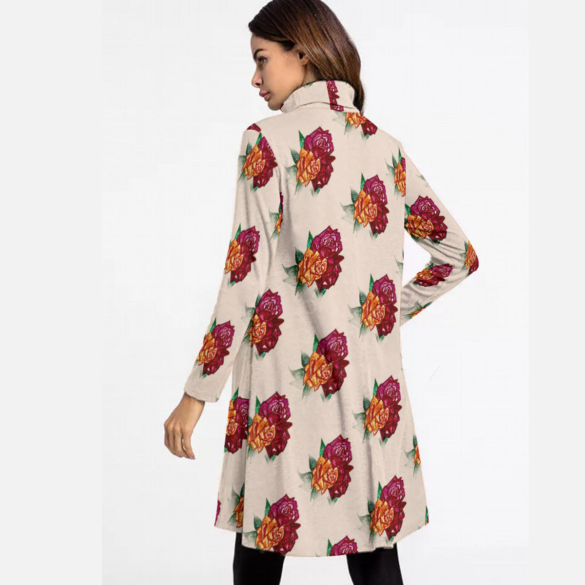 All-Over Print Women's High Neck Dress With Long Sleeve