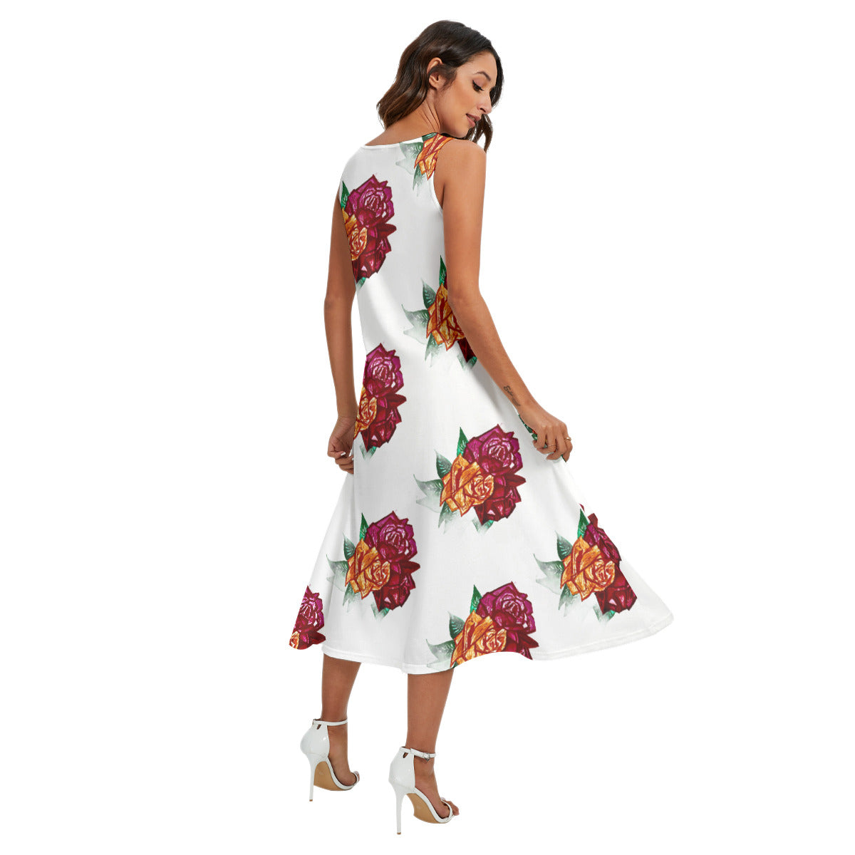 All-Over Print Women's Sleeveless Dress With Diagonal Pocket