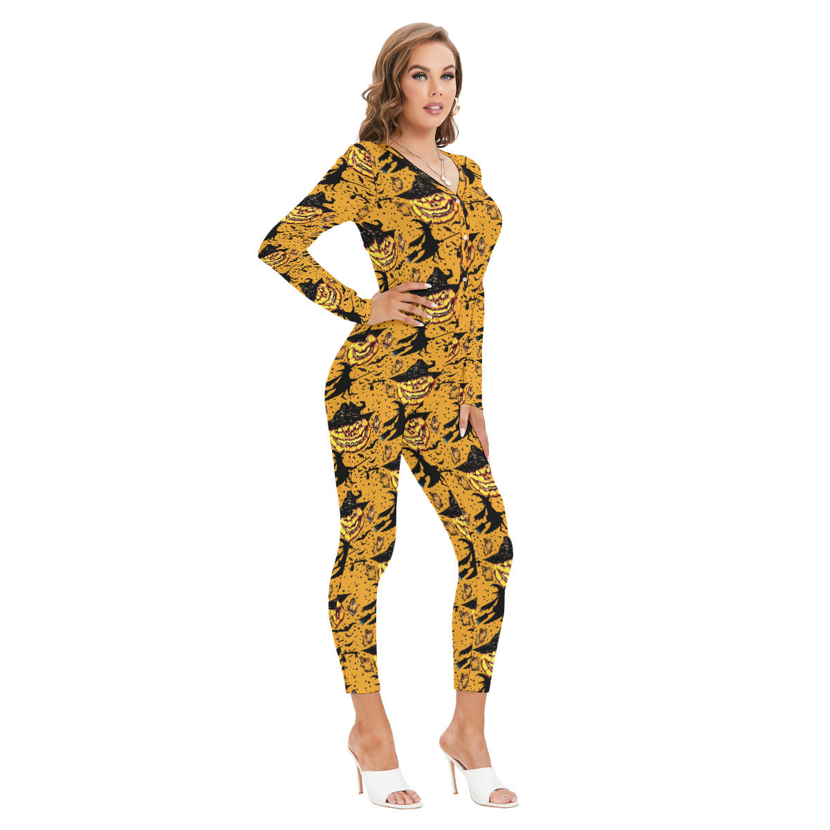 All-Over Print Women's Plunging Neck Jumpsuit