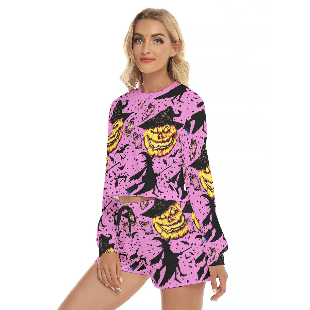All-Over Print Women's Short Sweatshirt And Pants Suit
