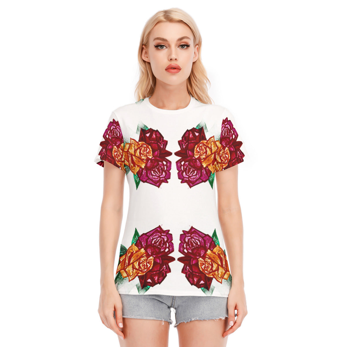 All-Over Print Women's Round Neck T-Shirt | 190GSM Cotton