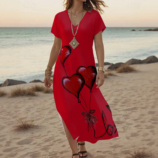 All-Over Print Women's V-neck Dress With Side Slit