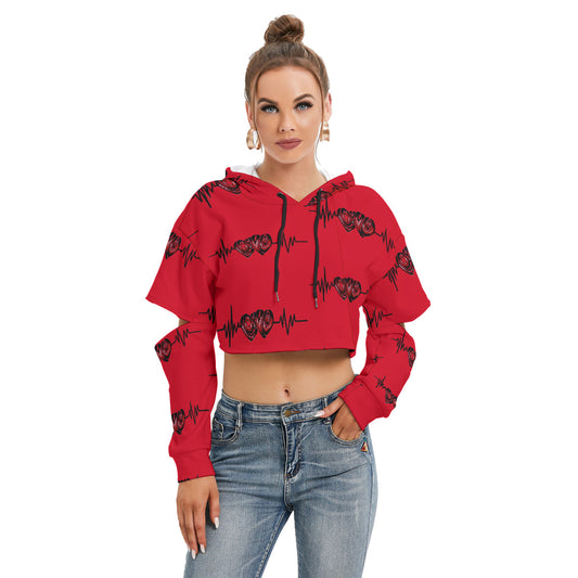 All-Over Print Women's Heavy Fleece Hoodie With Hollow Out Sleeve