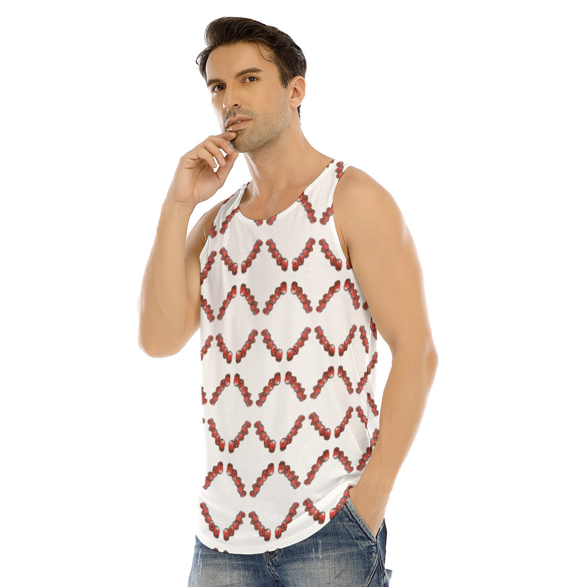All-Over Print Men's Curved Hem Long Tank Top