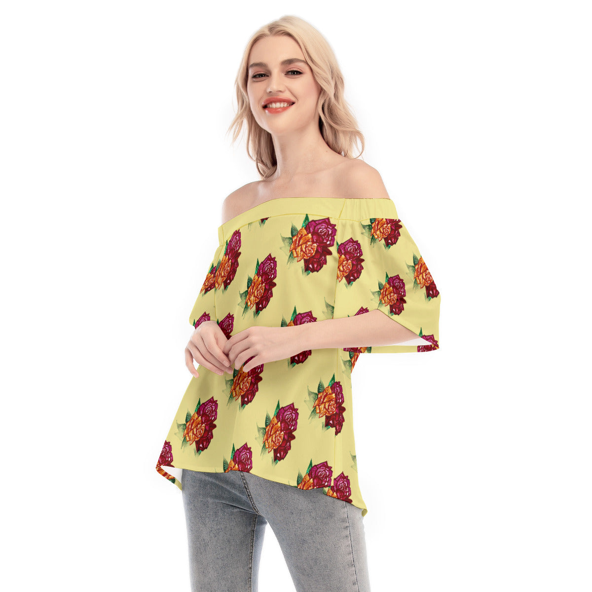All-Over Print Women's Off-shoulder Flared Sleeves Dress