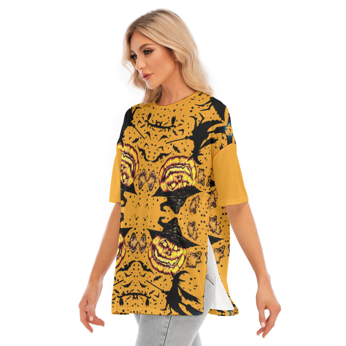 All-Over Print Women's Short Sleeves T-shirt With Hem Split