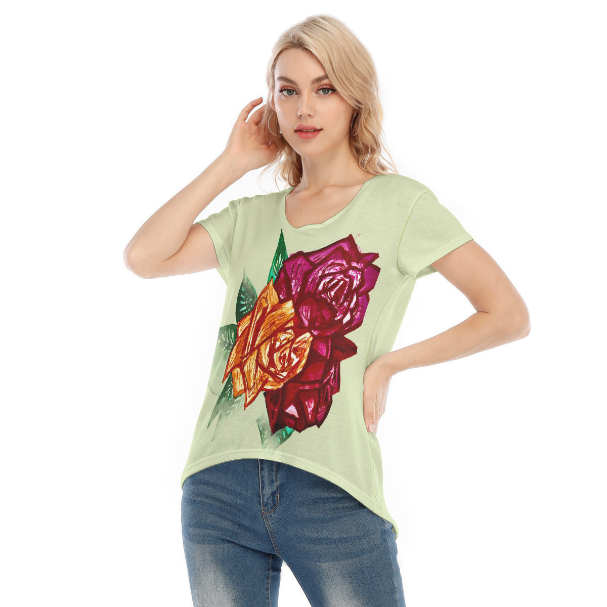 All-Over Print Women's V-neck Short Sleeve T-shirt
