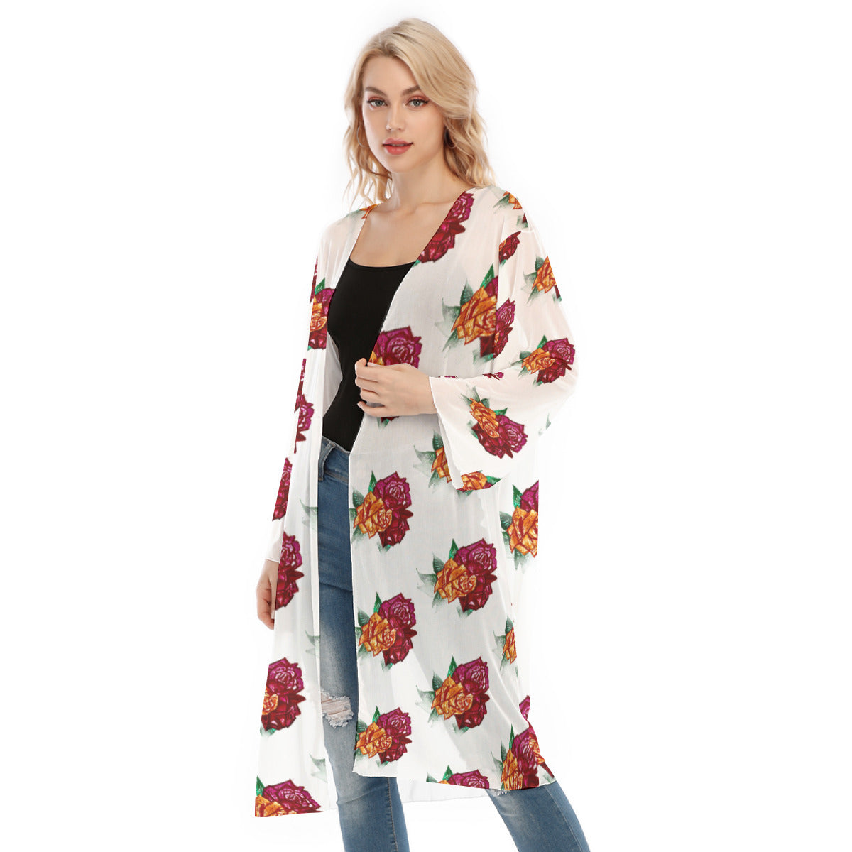 All- Over Print Women's Long Sleeve Mesh Cardigan