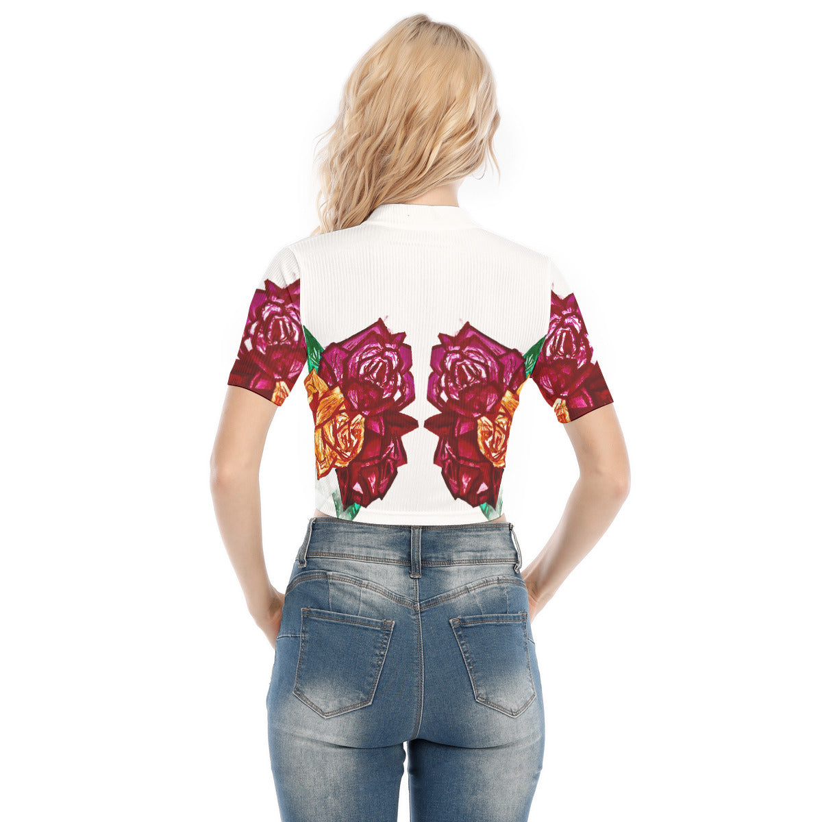All-Over Print Women's Short Sleeve T-shirt With Two-way Zipper