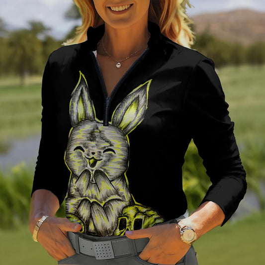 All-Over Print Women's Quarter Zip Sport Shirt With  Long Sleeve
