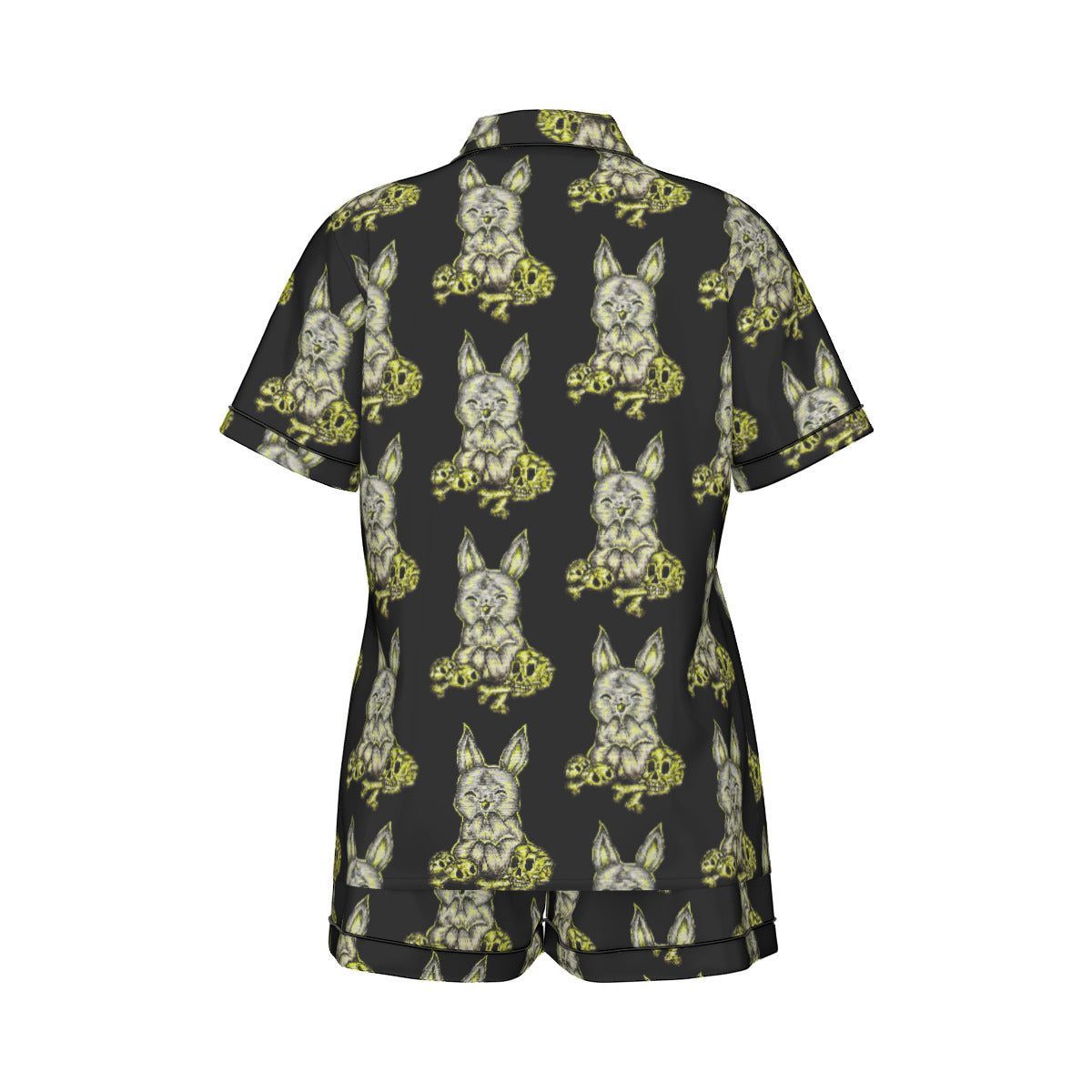 All-Over Print Women's Imitation Silk Pajama Set With Short Sleeve
