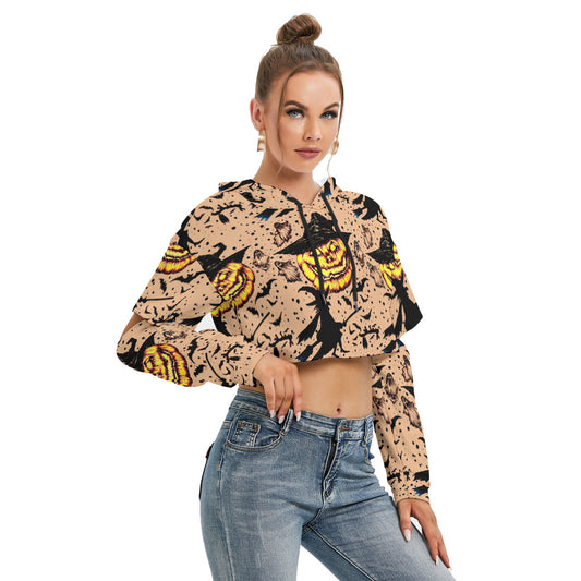 All-Over Print Women's Heavy Fleece Hoodie With Hollow Out Sleeve