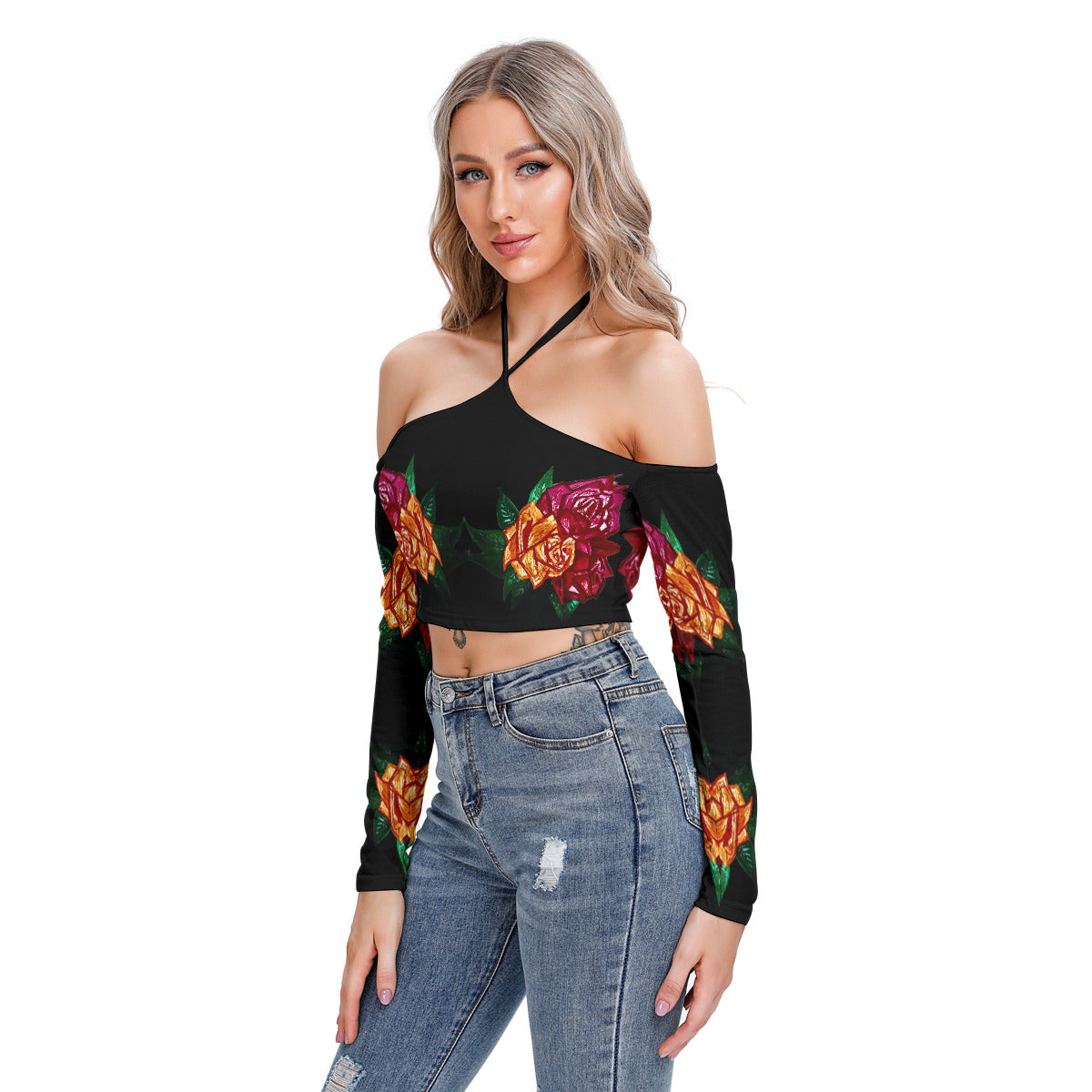 All-Over Print Women's Halter Lace-up Top