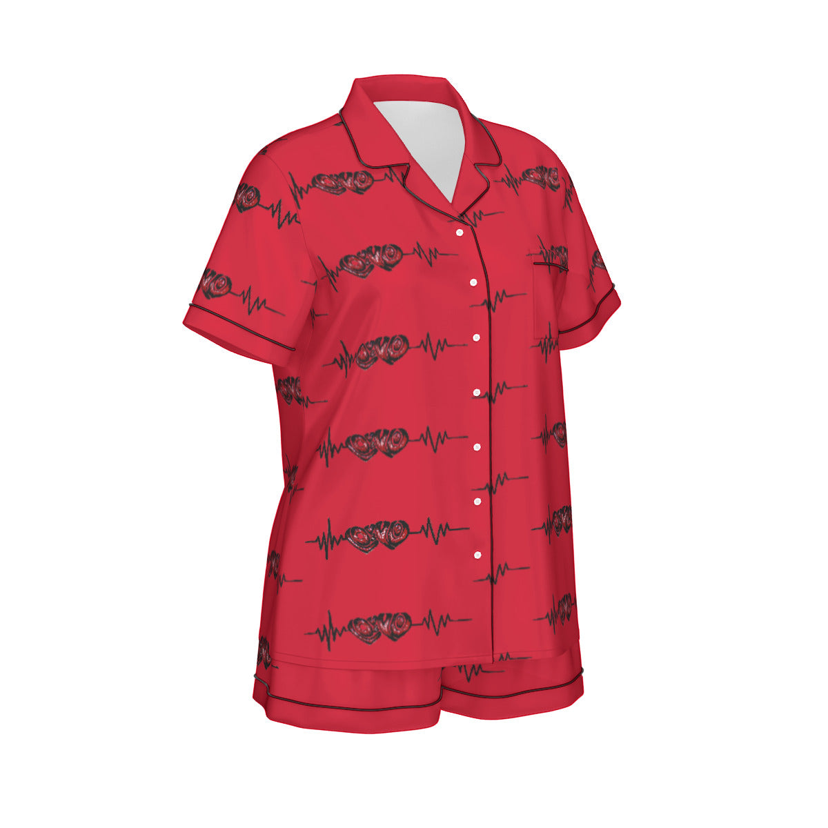 All-Over Print Women's Imitation Silk Pajama Set With Short Sleeve