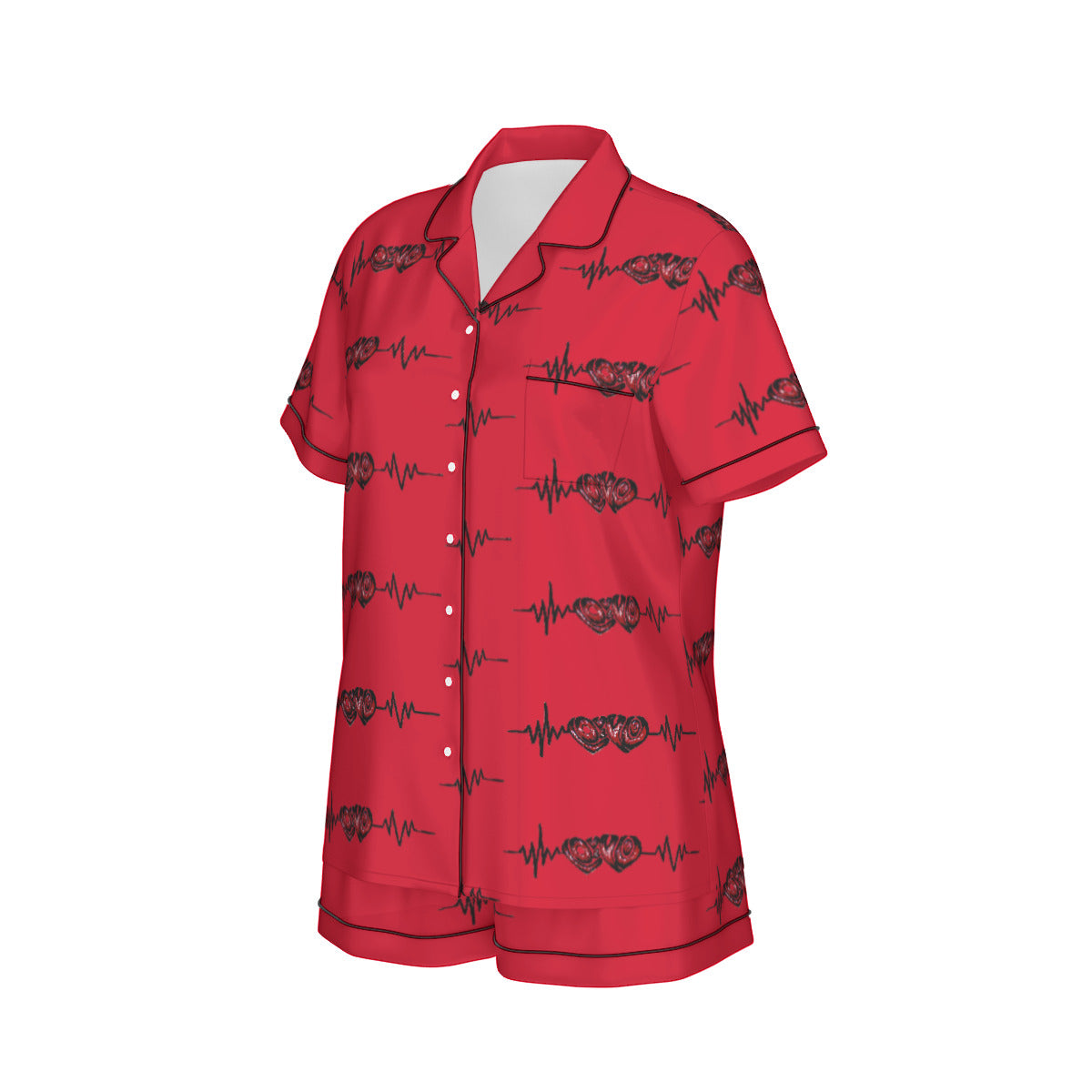 All-Over Print Women's Imitation Silk Pajama Set With Short Sleeve