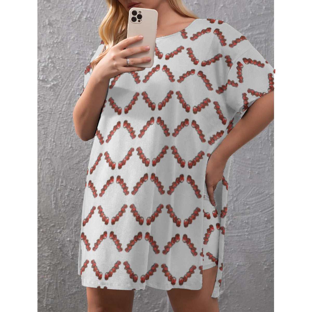 All-Over Print Women's Drop-Shoulder T-Shirt with Side Split and Shorts (Plus Size)