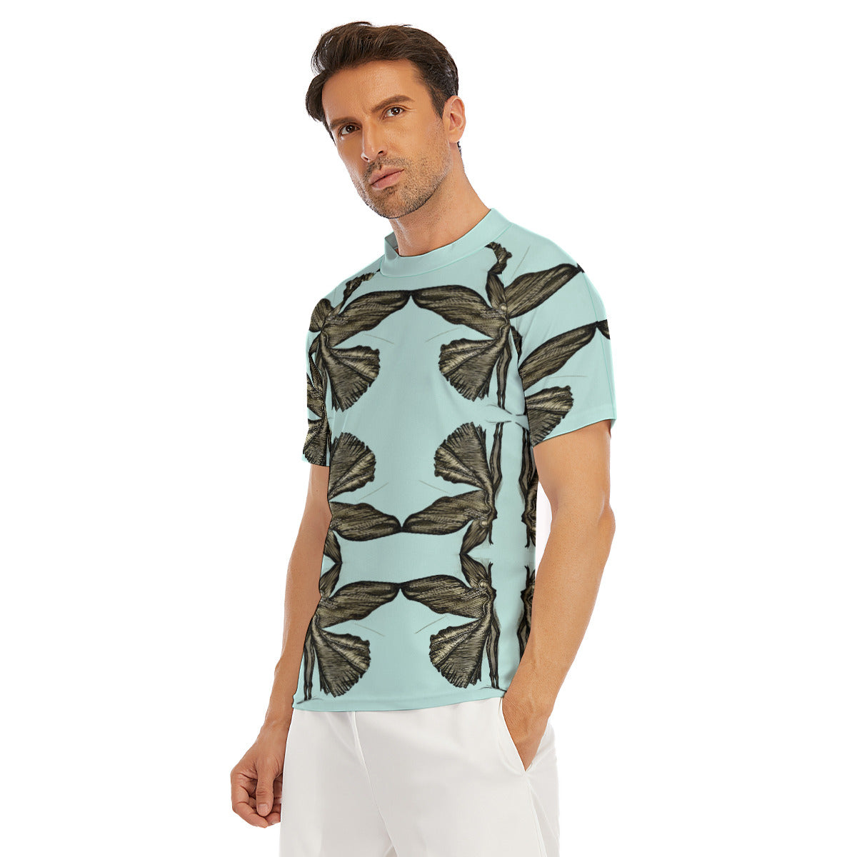 All-Over Print Men's Tight Surf Clothing With Half Sleeves