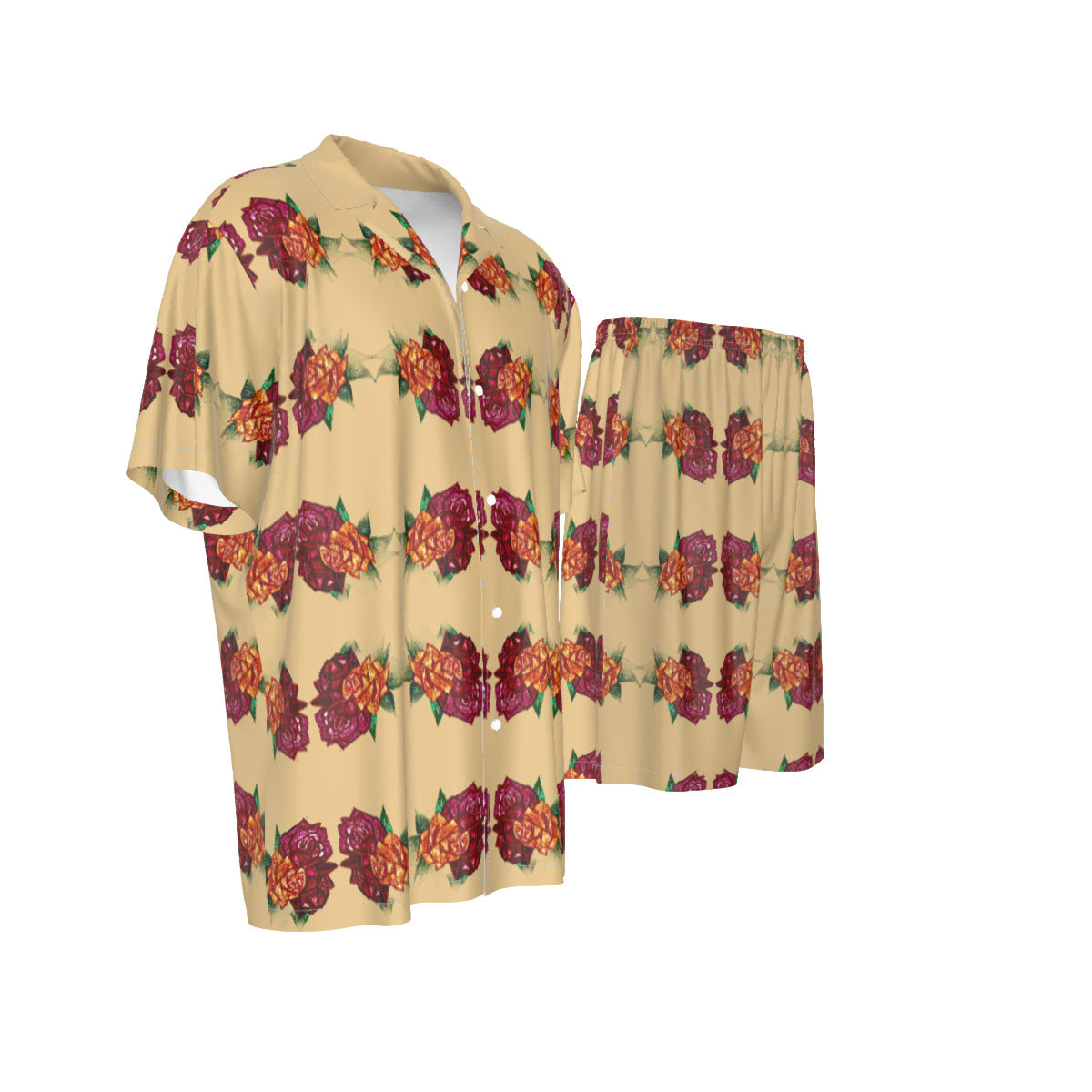 All-Over Print Men's Imitation Silk Shirt Suit