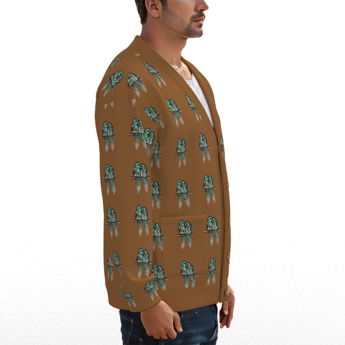 All-Over Print Unisex V-neck Knitted Fleece Cardigan With Button Closure