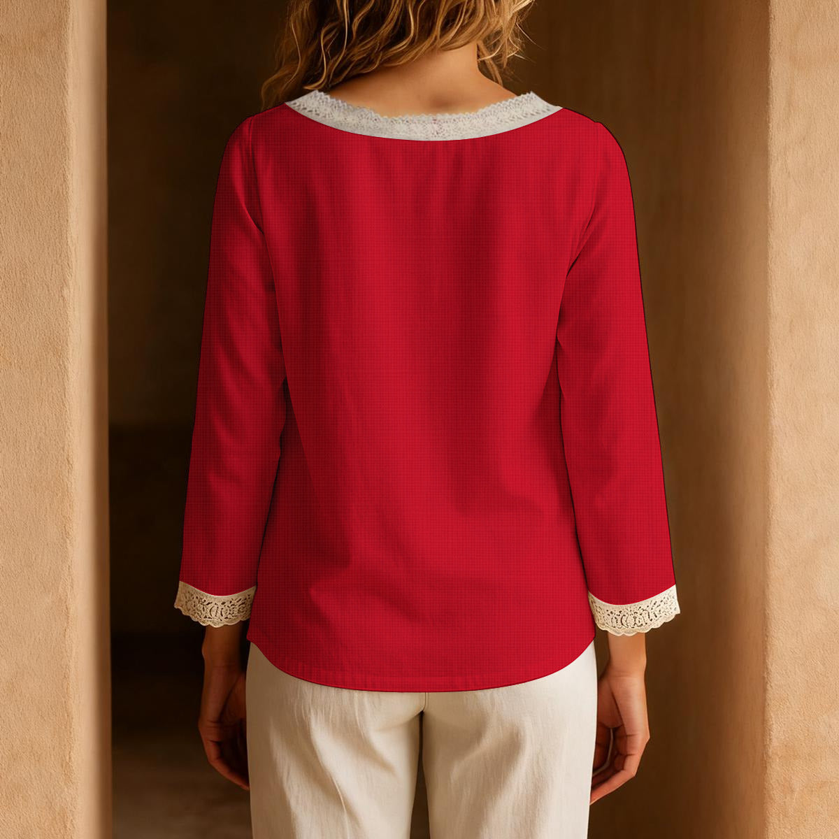 All-Over Print Women's Long-Sleeve Casual Top With Tie Collar
