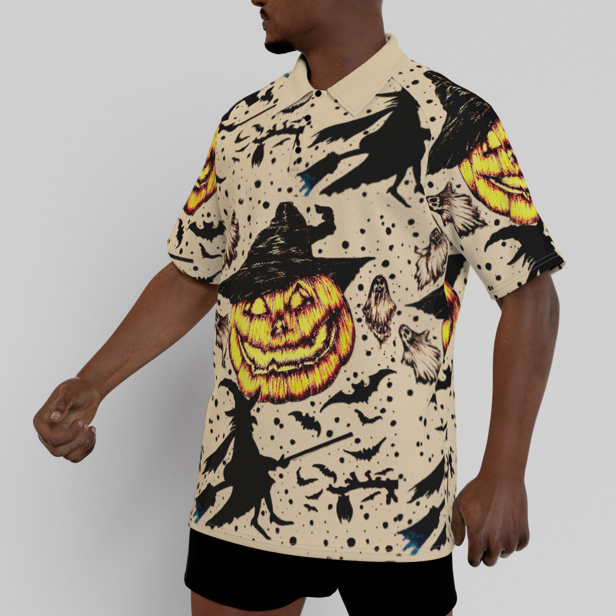 All-Over Print Men's Short Sleeve Polo Shirt With Button Closure