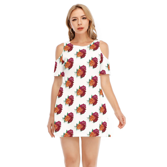 All-Over Print Women's Cold Shoulder Dress | 190GSM Cotton