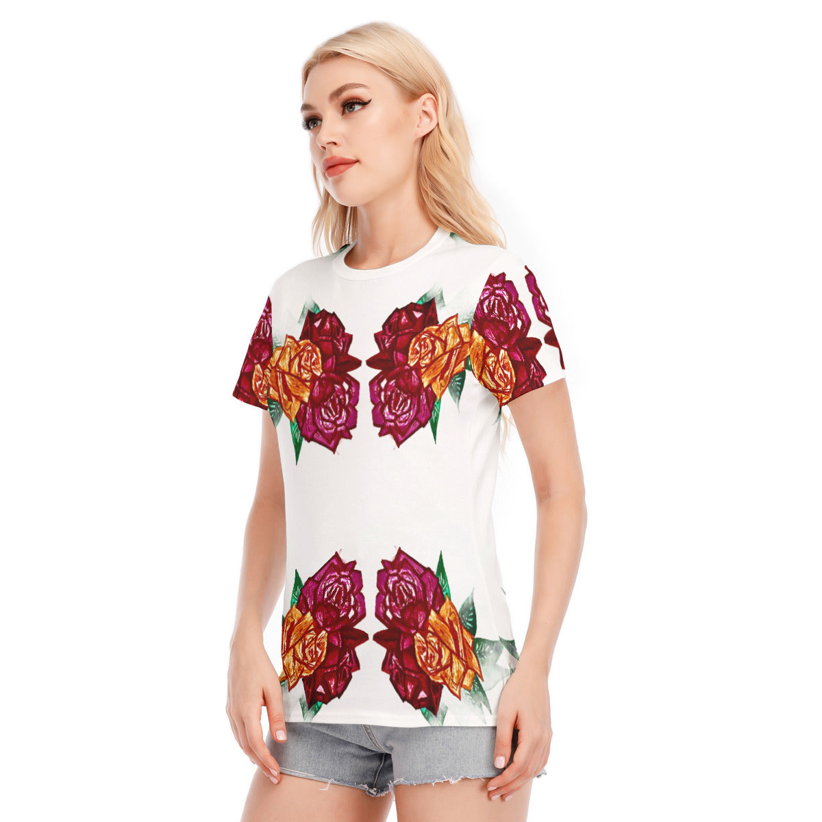 All-Over Print Women's Round Neck T-Shirt | 190GSM Cotton