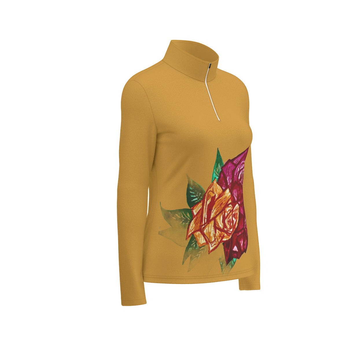 All-Over Print Women's Sports Collar Jersey With Long Sleeve