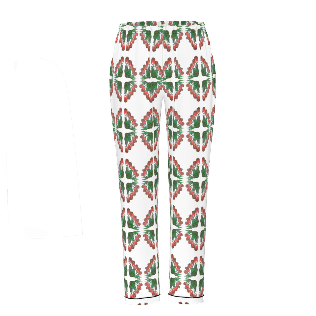 All-Over Print Women's Long Sleeve Pajama Set With Black Contrast Piping