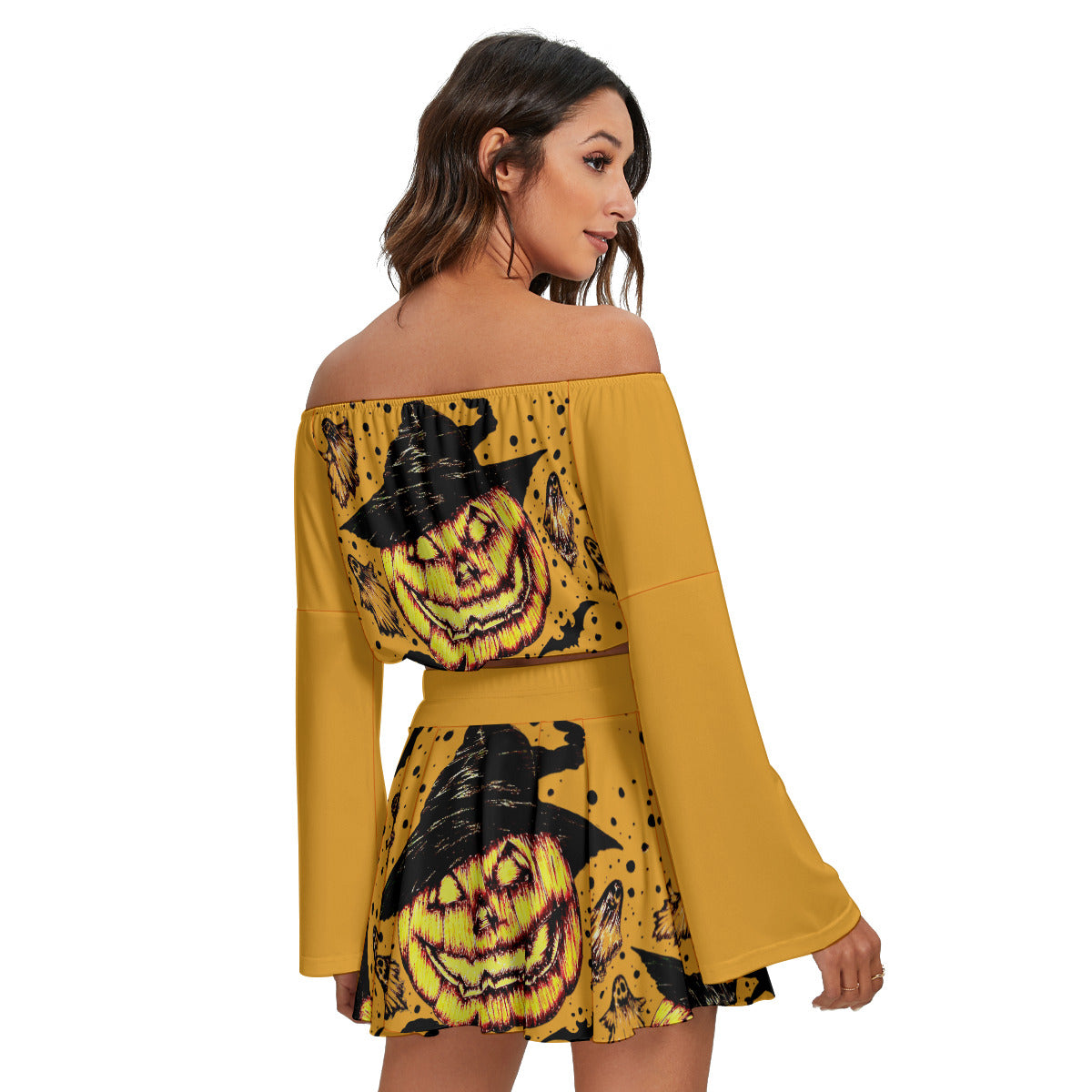 All-Over Print Women's Off-shoulder Top And Skirt Set