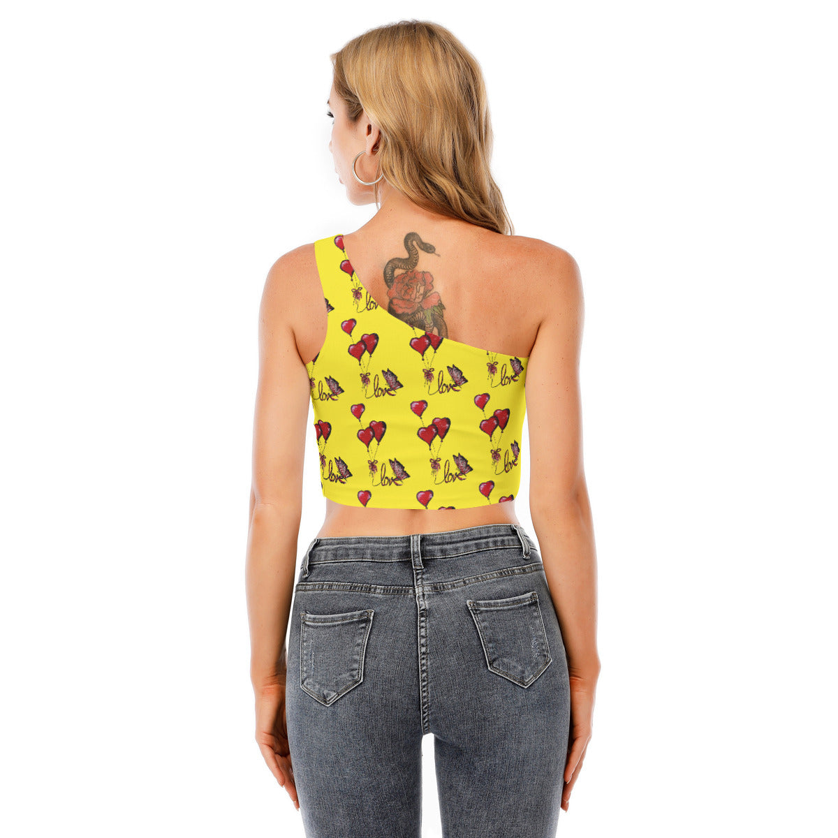All-Over Print Women's One-Shoulder Cropped Top